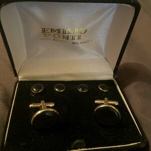 Emilio Ponti Roma Milano. Black Cufflinks and Stud Set